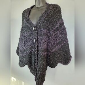 Elegant Black and Purple Poncho Sweater